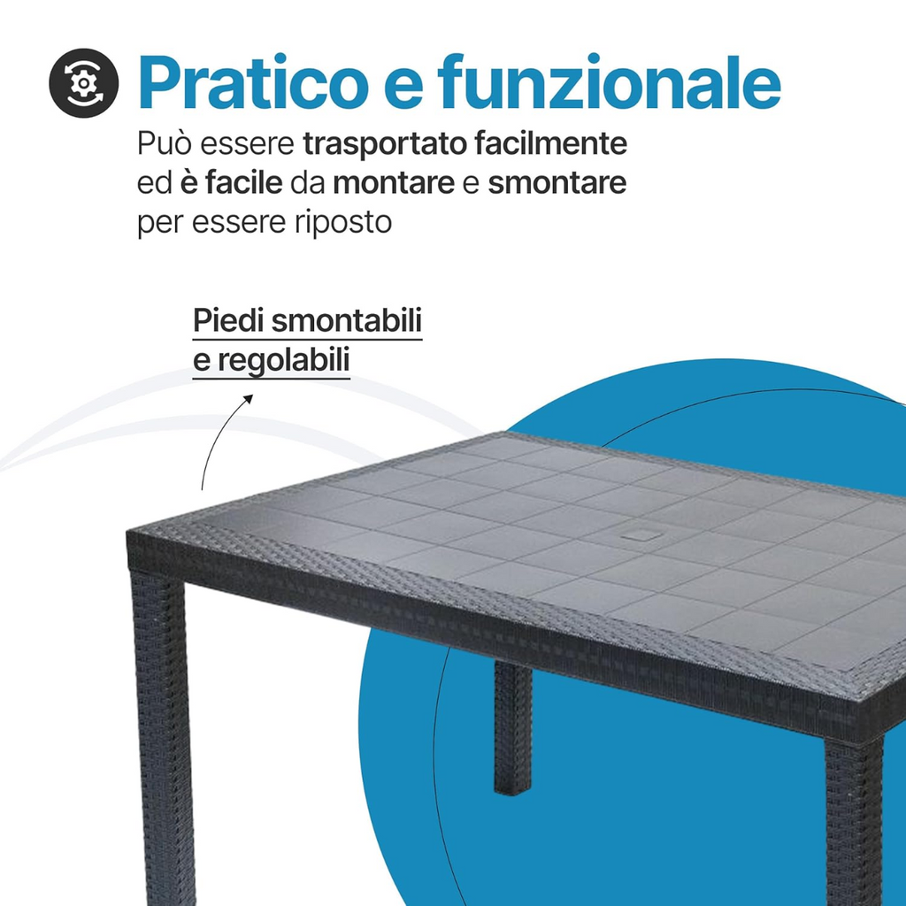 Tavolo e sedie da giardino in plastica con braccioli - Set Brooklyn