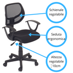 Sedia da ufficio ergonomica con braccioli Astra