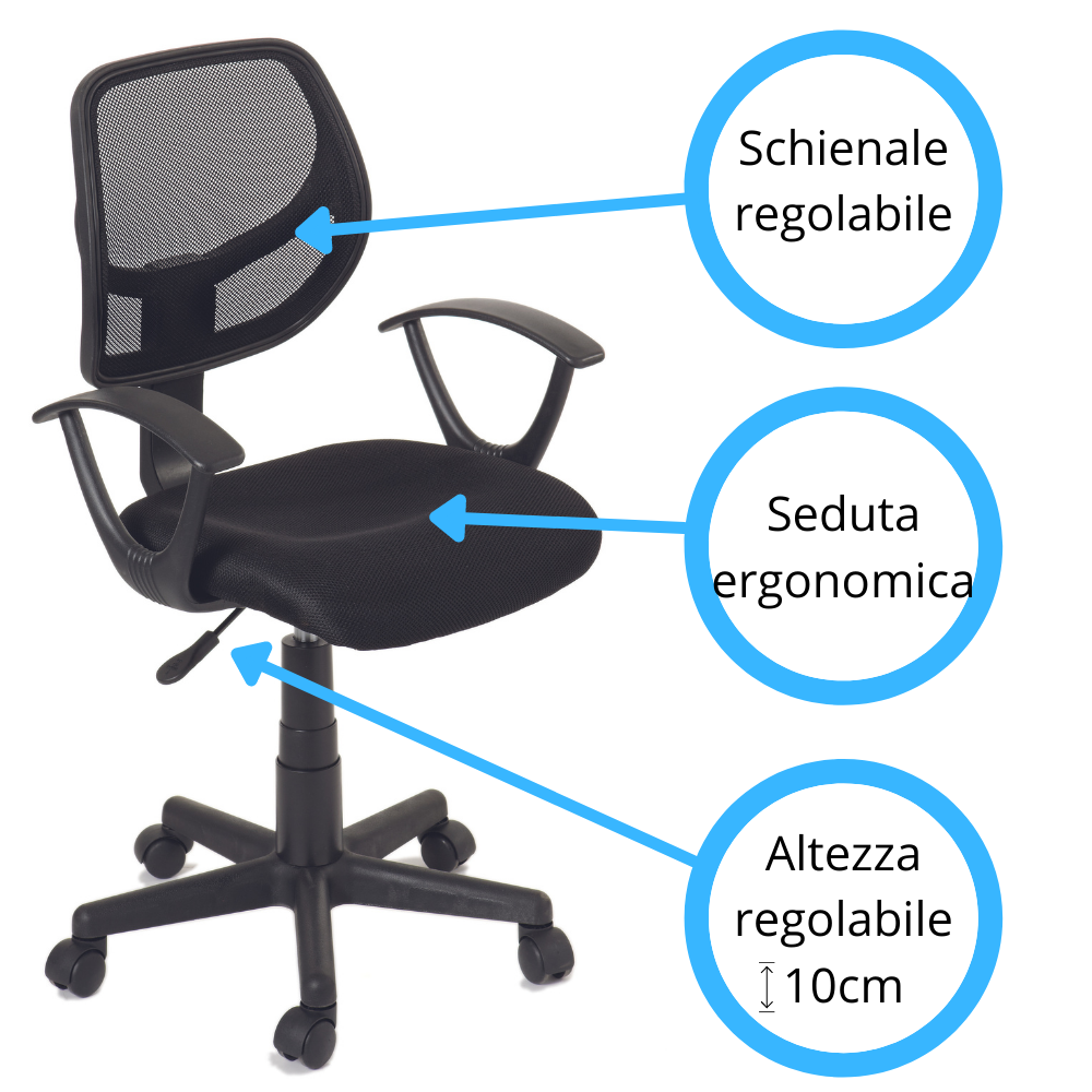 Sedia da ufficio ergonomica con braccioli Astra