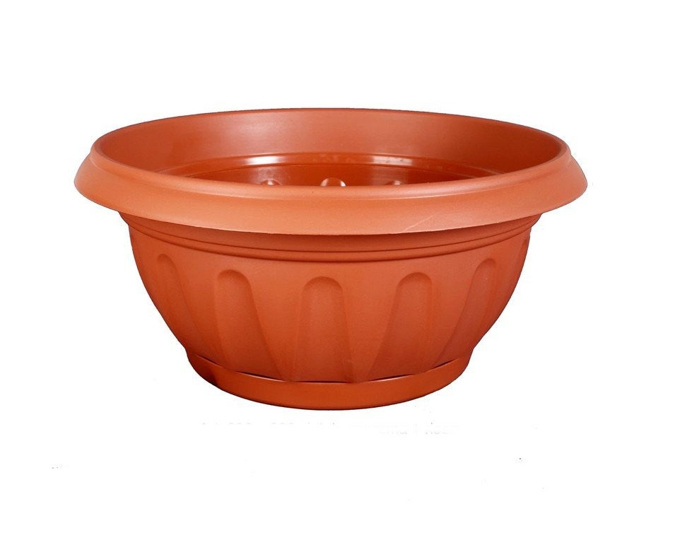 Ciotola suprema, vaso rotondo per piante in plastica con sottovaso integrato, vaso da fiori terracotta – TOMAINO
