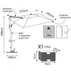 OMBRELLONE CON LED 3 X 3 PITAGORA BIANCO TELO BIANCO