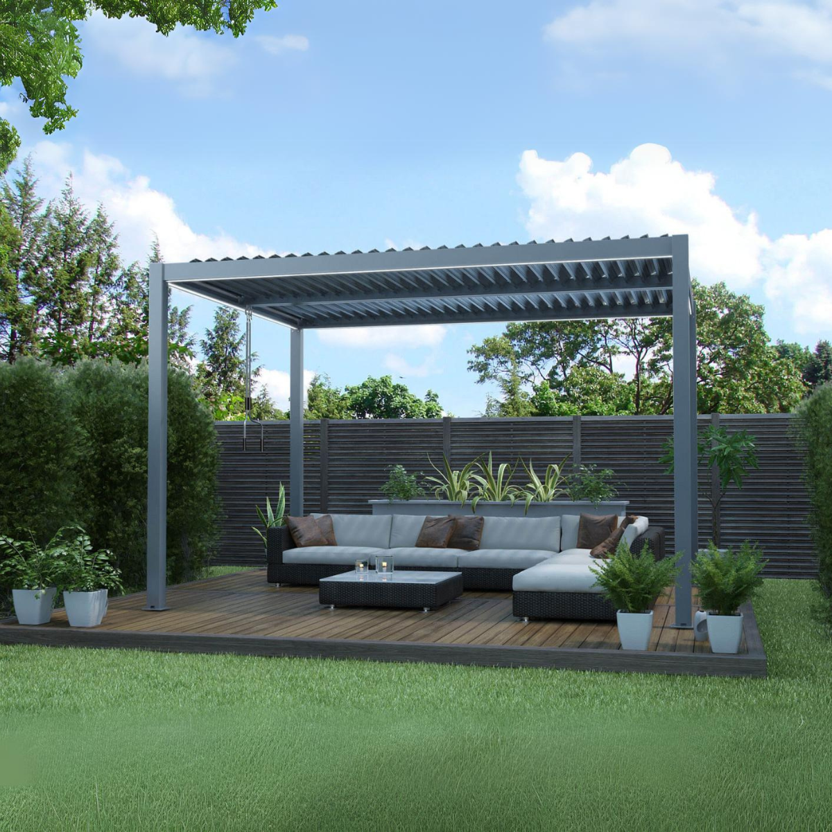 Pergola bioclimatica 3×3 ELLE per esterno in alluminio con lamelle