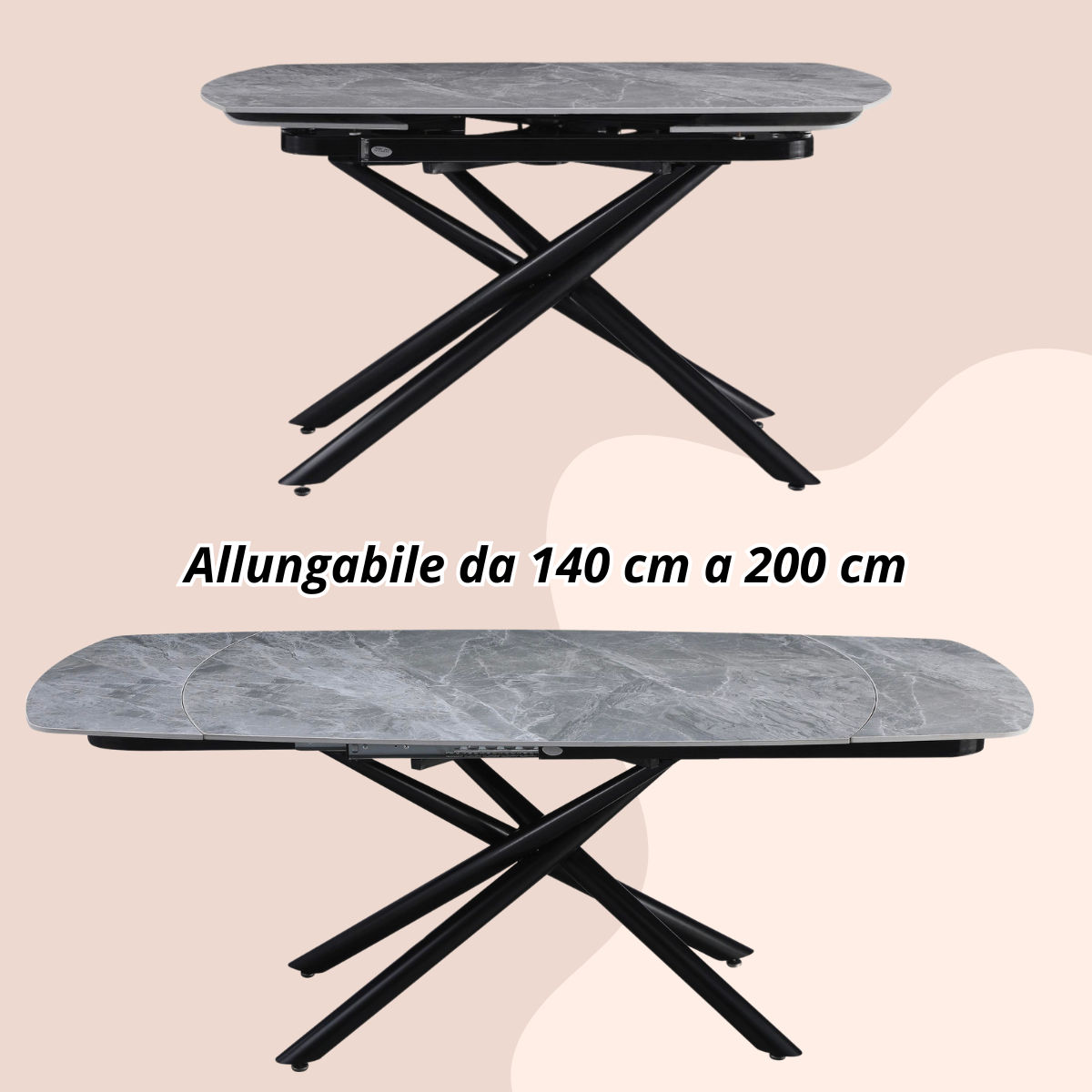Tavolo da pranzo allungabile Ryder 140/200x90x76h cm con piano in ceramica