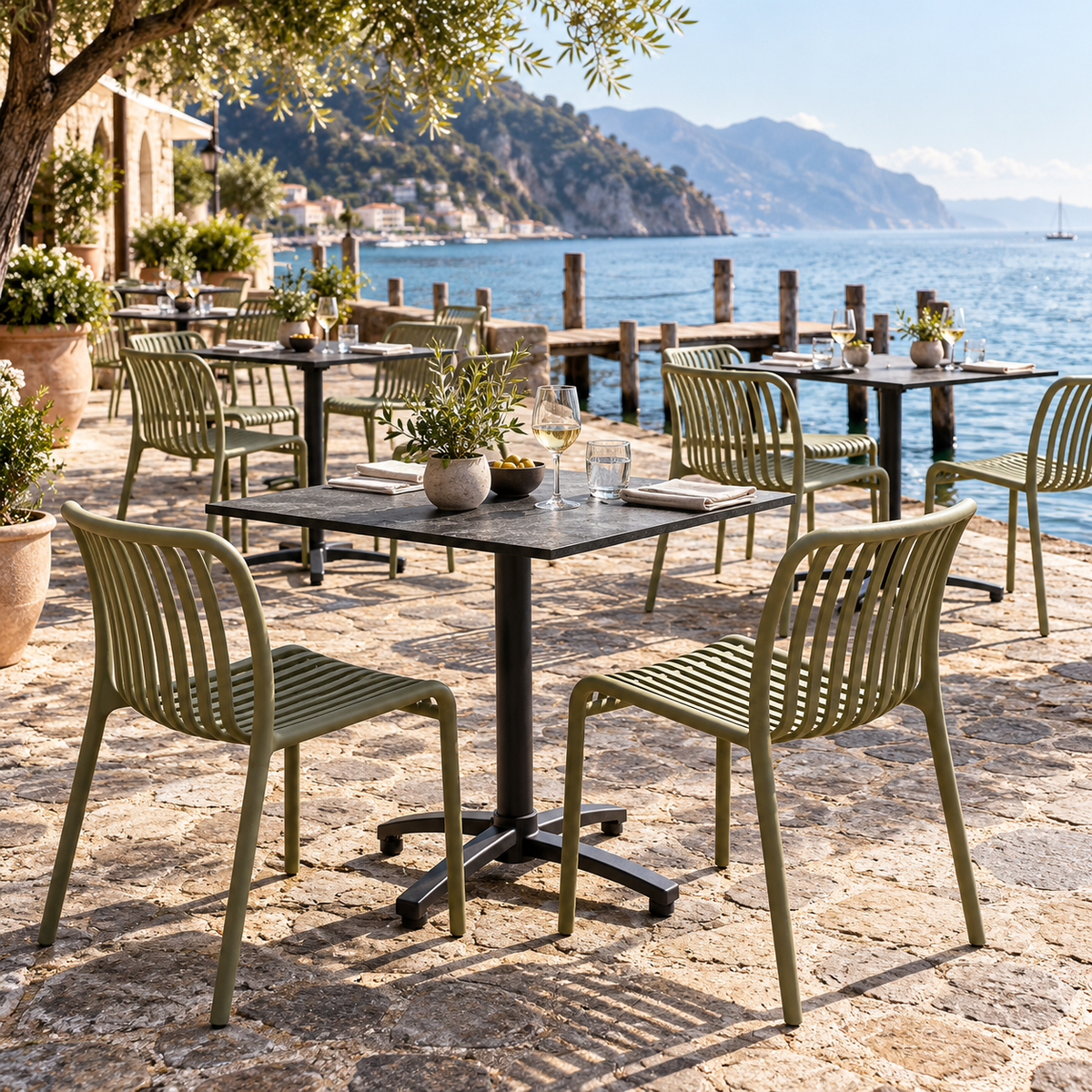 Arredamento esterno bar lungo lago maggiore sanpietrini 