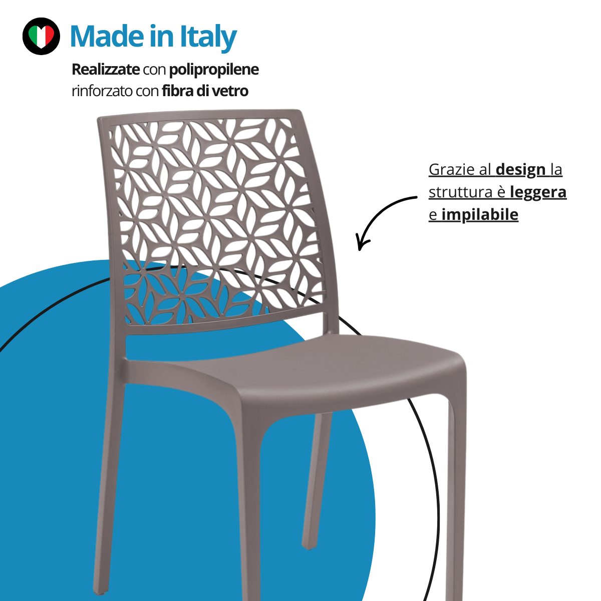 Sedia Ninfa in plastica per interno ed esterno