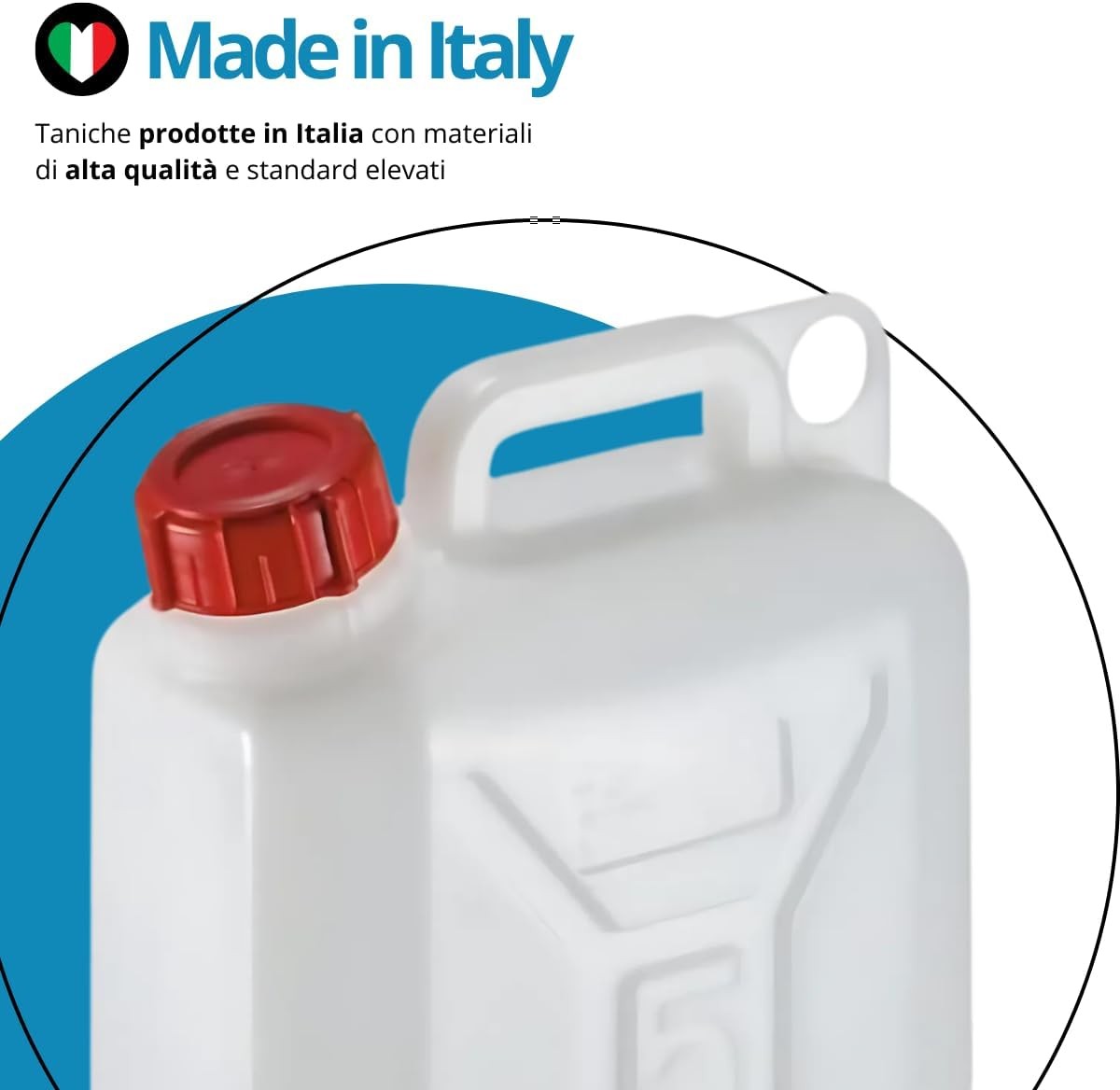 Tanica in plastica per liquidi adatta al contatto con alimenti