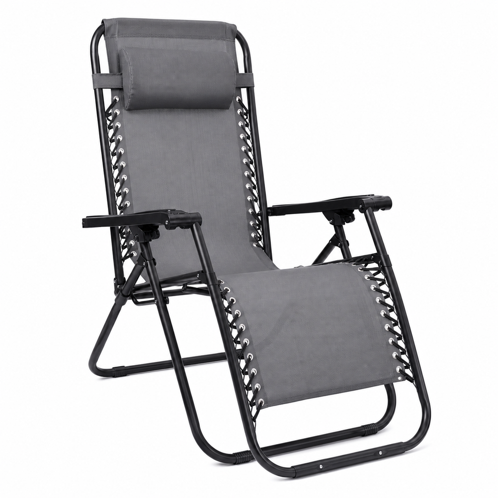 Sdraio zero gravity reclinabile in textilene grigio con struttura nera