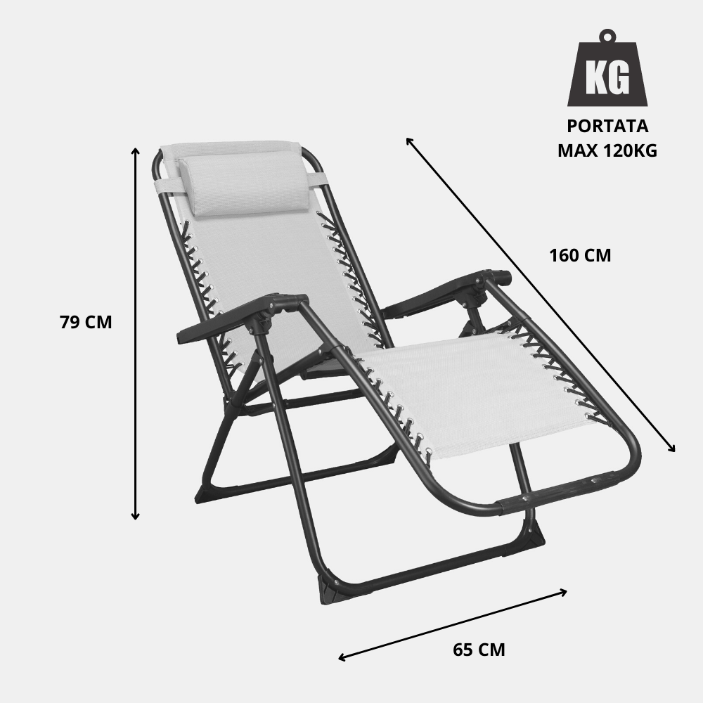 Sedia, sdraio automatica reclinabile struttura acciaio textilene zero gravity  – TOMAINO