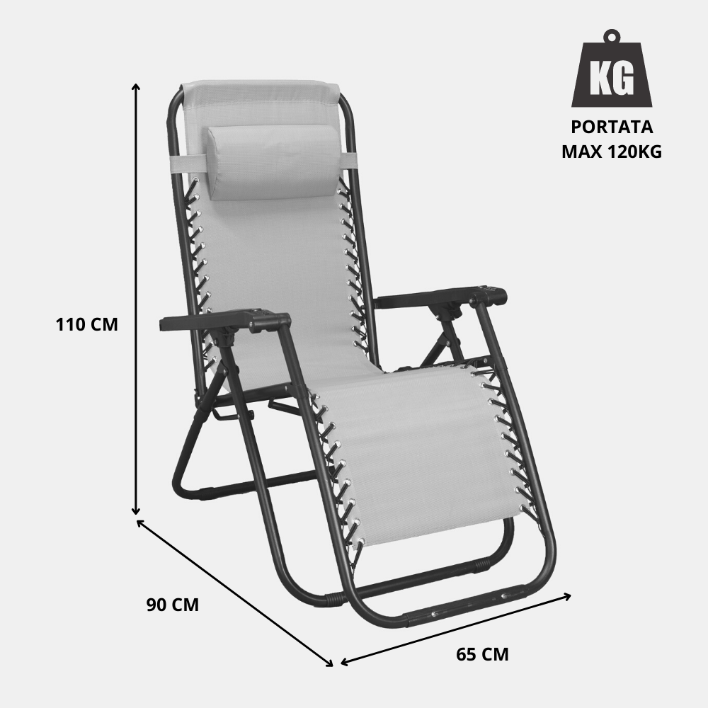 Sedia, sdraio automatica reclinabile struttura acciaio textilene zero gravity  – TOMAINO