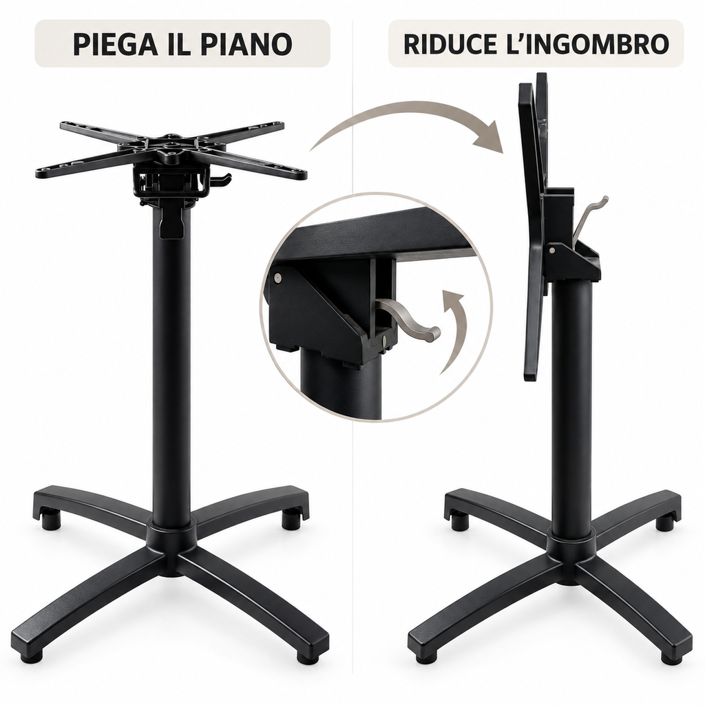 Funzionamente piano base per tavolo bar pieghevole e autolivellante ba010g greenwoood nera