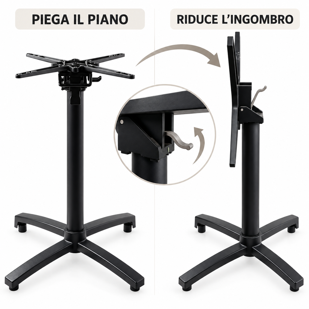 Funzionamente piano base per tavolo bar pieghevole e autolivellante ba010g greenwoood nera