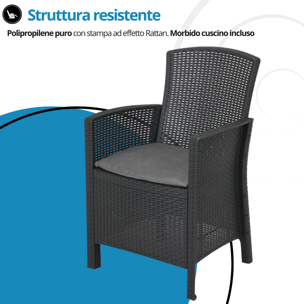 Tavolo e sedie da giardino in Rattan - Set Malibu 6