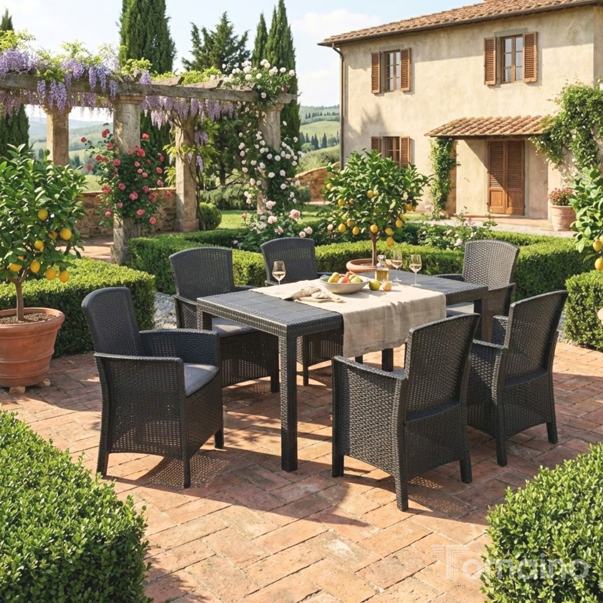 Tavolo e sedie da giardino in Rattan - Set Malibu 6