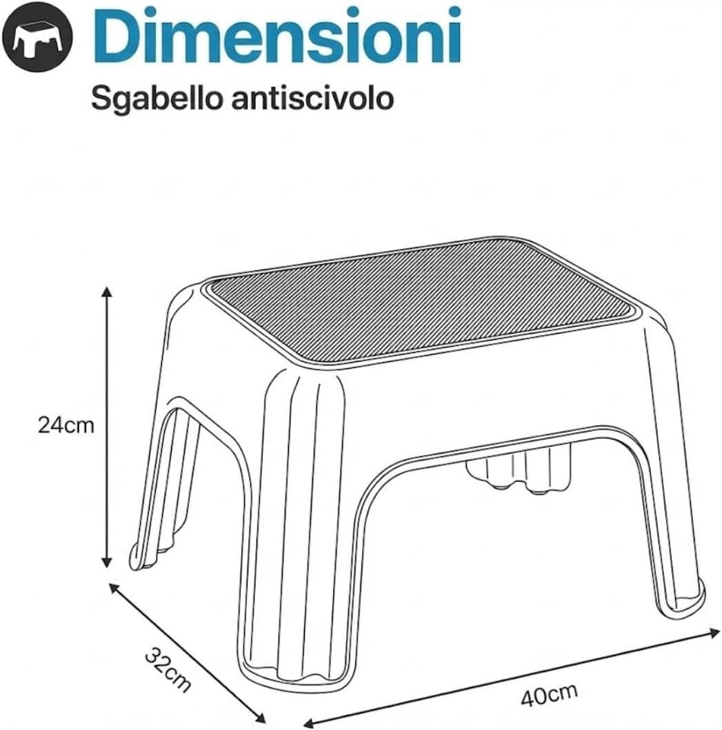 Sgabello Antiscivolo Bagno e Cucina in Plastica