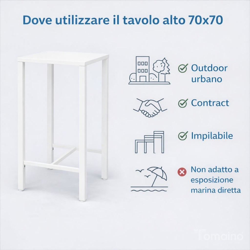Tavolo Alto Iseo 70x70 in acciaio - Greenwood