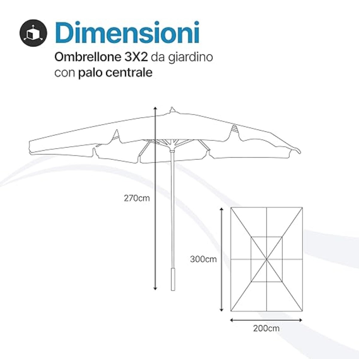 Ombrellone da giardino 3x2 in acciaio - Montata 5075G