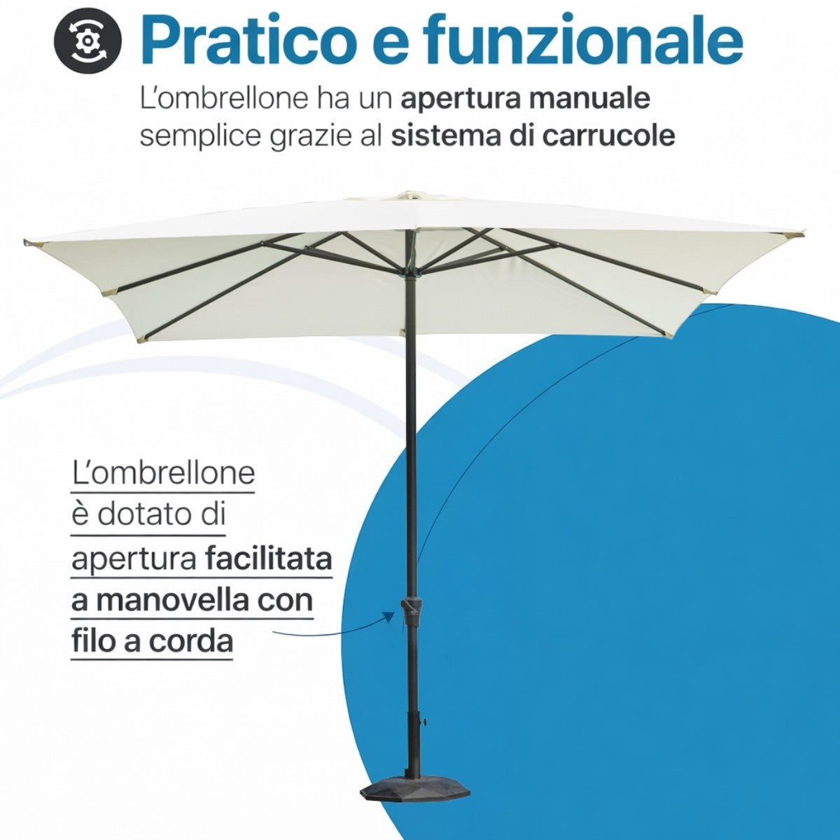 Ombrellone da giardino 3x3 palo centrale in acciaio - Montata 5069G