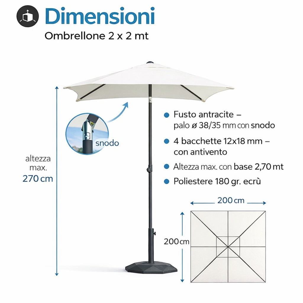 Ombrellone 2x2 Quadrato in Alluminio  - 5040