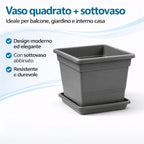 Vaso quadrato in plastica con sottovaso - Varie misure