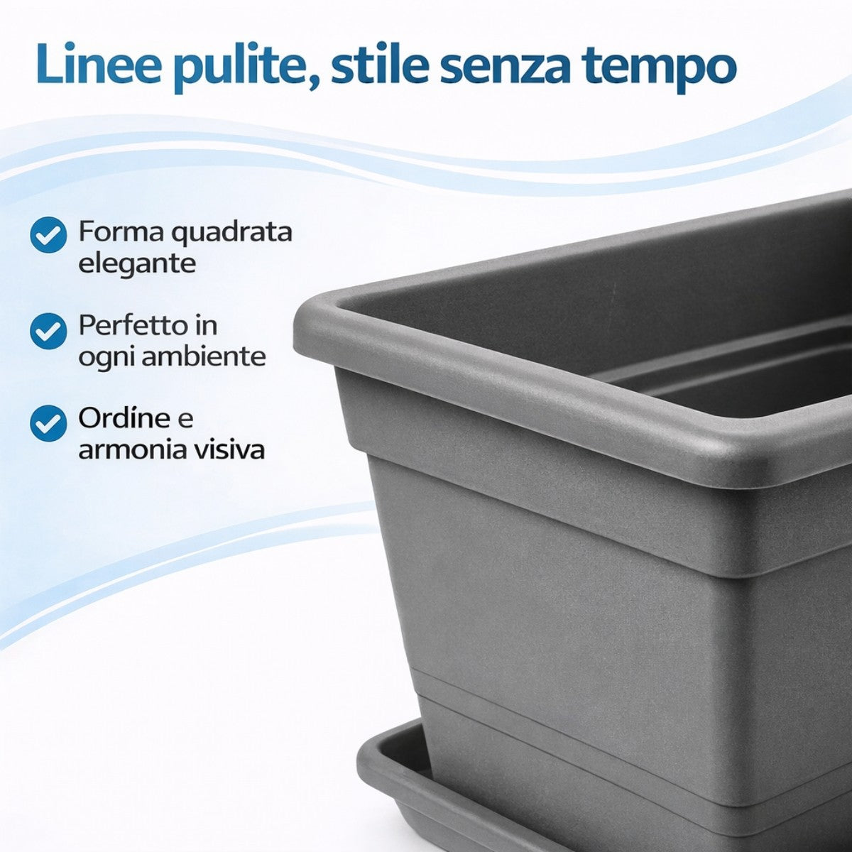 Vaso quadrato in plastica con sottovaso - Varie misure