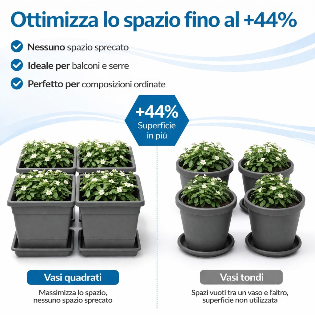 Vaso quadrato in plastica con sottovaso - Varie misure