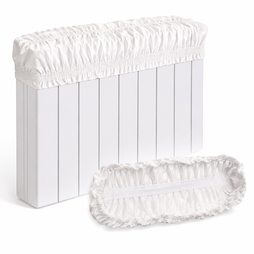 Copricalorifero elasticizzato bianco montato su termosifone