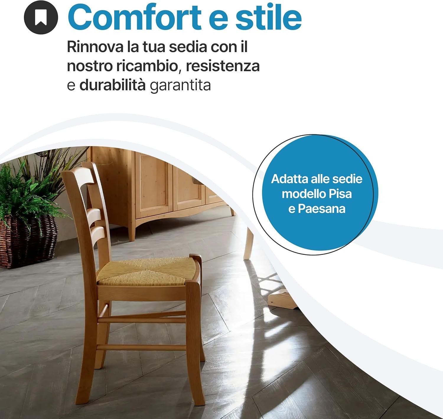 Sedile di ricambio per sedia modello Pisa, in paglia 37×37 cm