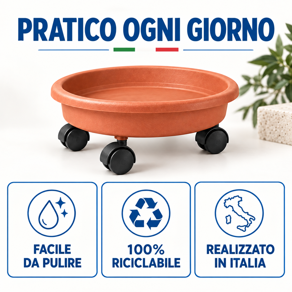 Sottovaso Rotondo con Ruote VECA – Ø 28, 32, 36 e 40 cm
