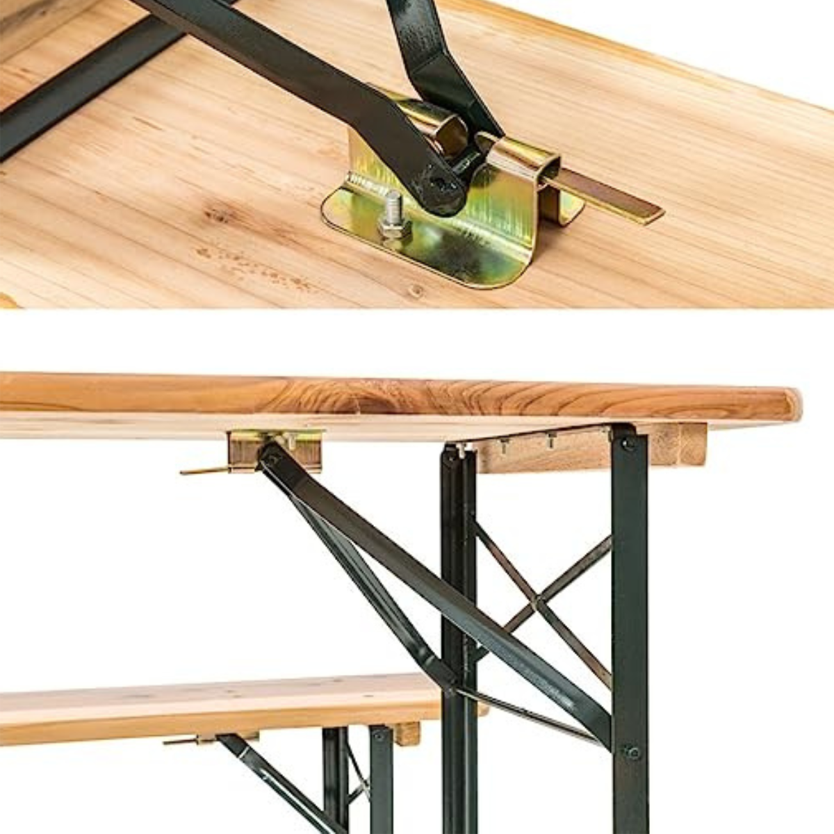 Set birreria, tavolo e panchine in legno e ferro, pieghevole, fiere, eventi, mercati, picnic, campeggio – TOMAINO