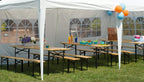 Set birreria, tavolo e panchine in legno e ferro, pieghevole, fiere, eventi, mercati, picnic, campeggio – TOMAINO