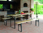Set birreria, tavolo e panchine in legno e ferro, pieghevole, fiere, eventi, mercati, picnic, campeggio – TOMAINO