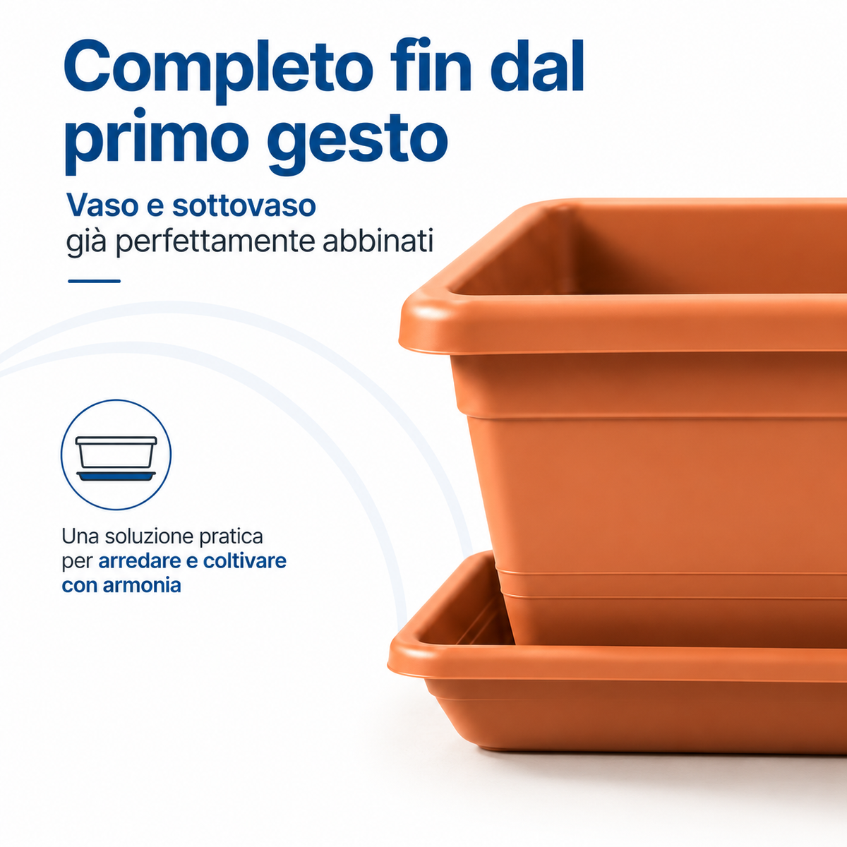 Vaso rettangolare anthea 60 abbinato al sottovaso. 