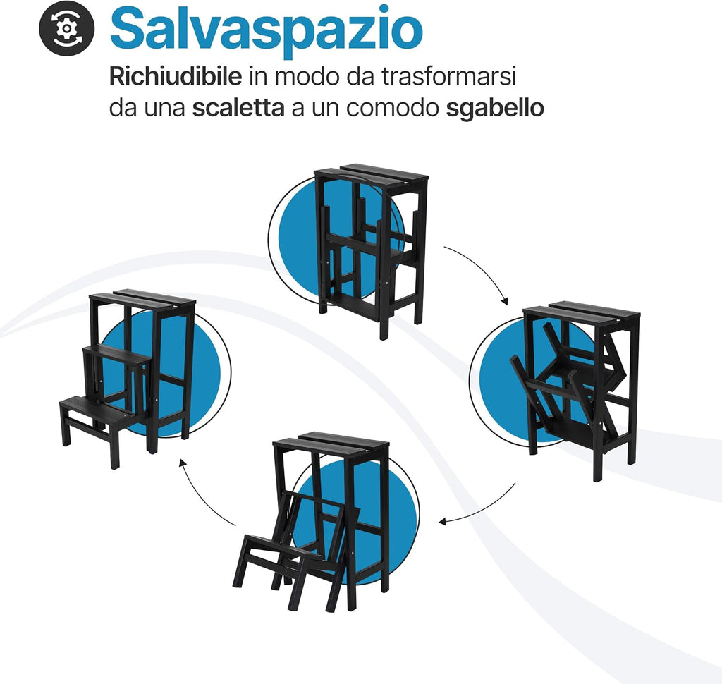Scaletta Giulietta trasformabile da scala a sgabello salvaspazio