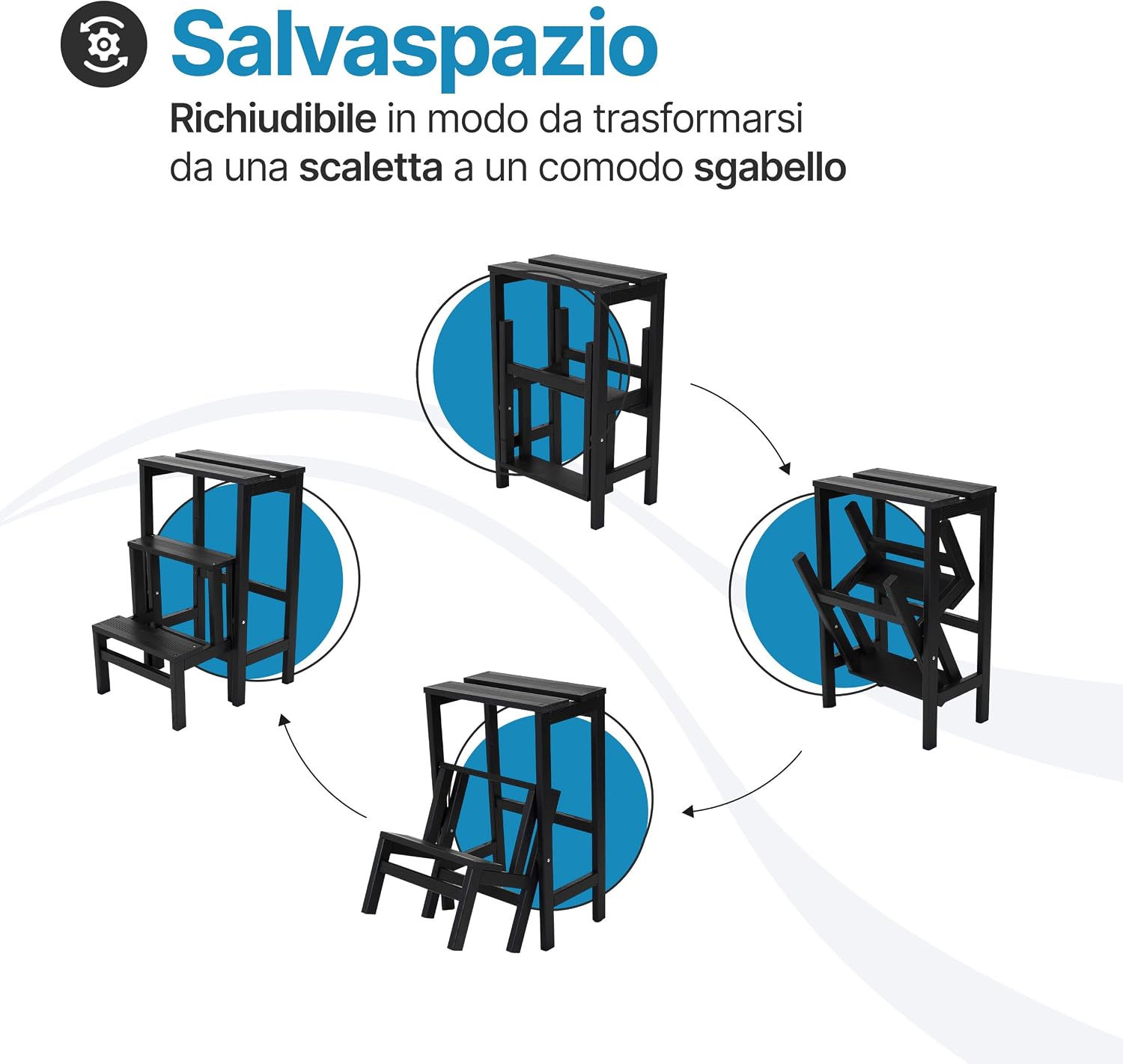 Scaletta Giulietta trasformabile da scala a sgabello salvaspazio