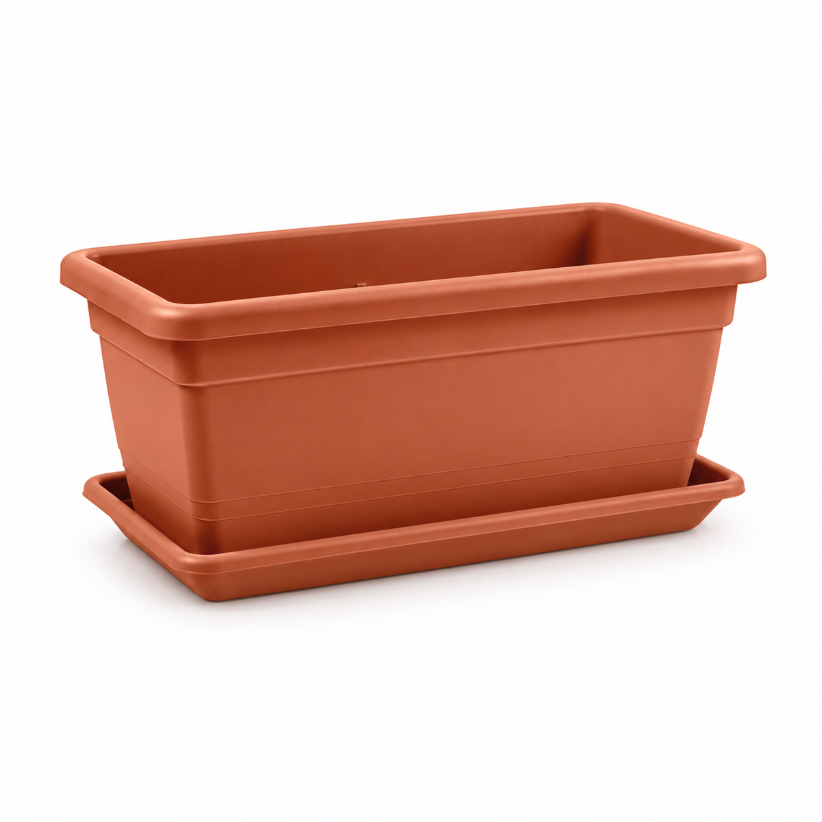 Vaso con sottovaso color terracotta modello Anthea sfondo bianco 