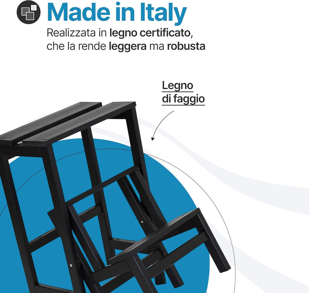 Scaletta pieghevole Giulietta in legno di faggio Made in Italy