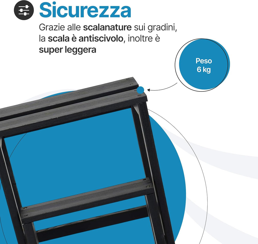 Scaletta Giulietta in legno di faggio per cucina lavanderia e ripostiglio