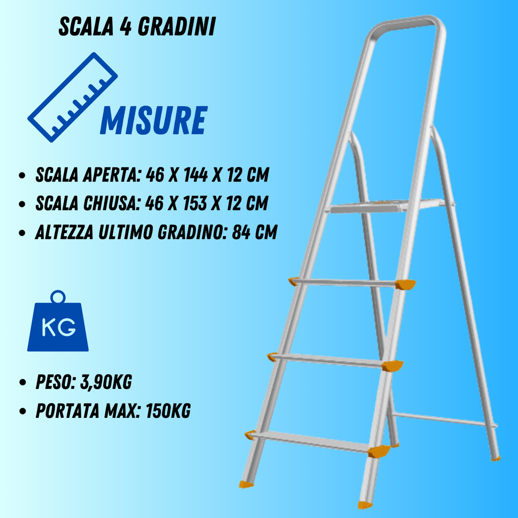 Scala in alluminio pieghevole 3 4 5 6 7 8 gradini