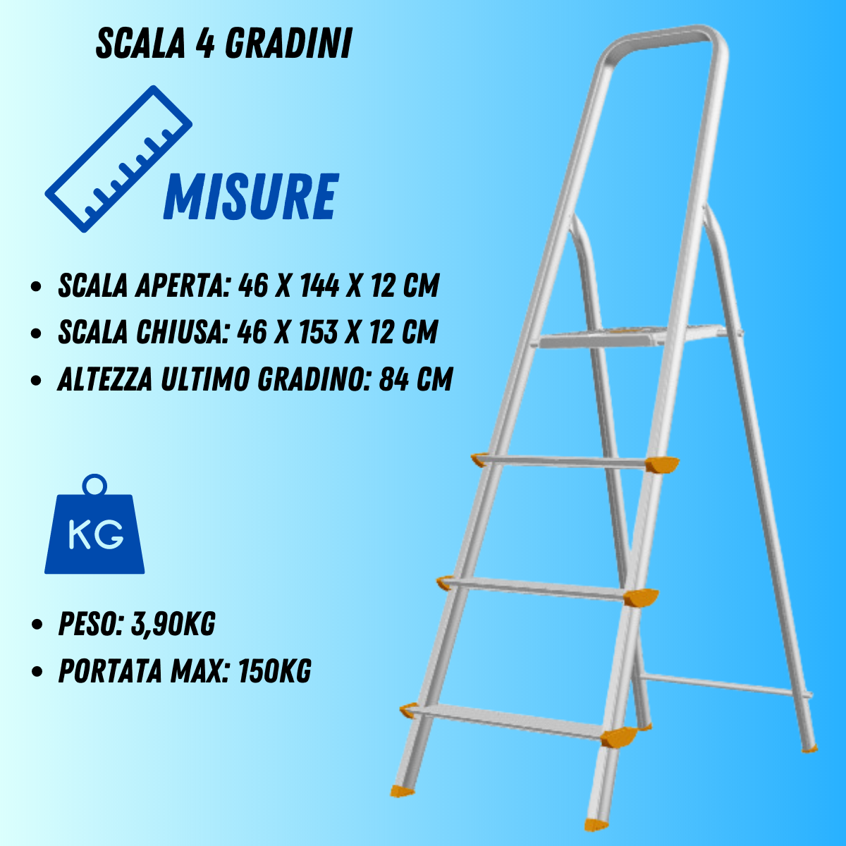 Scala in alluminio pieghevole 3 4 5 6 7 8 gradini