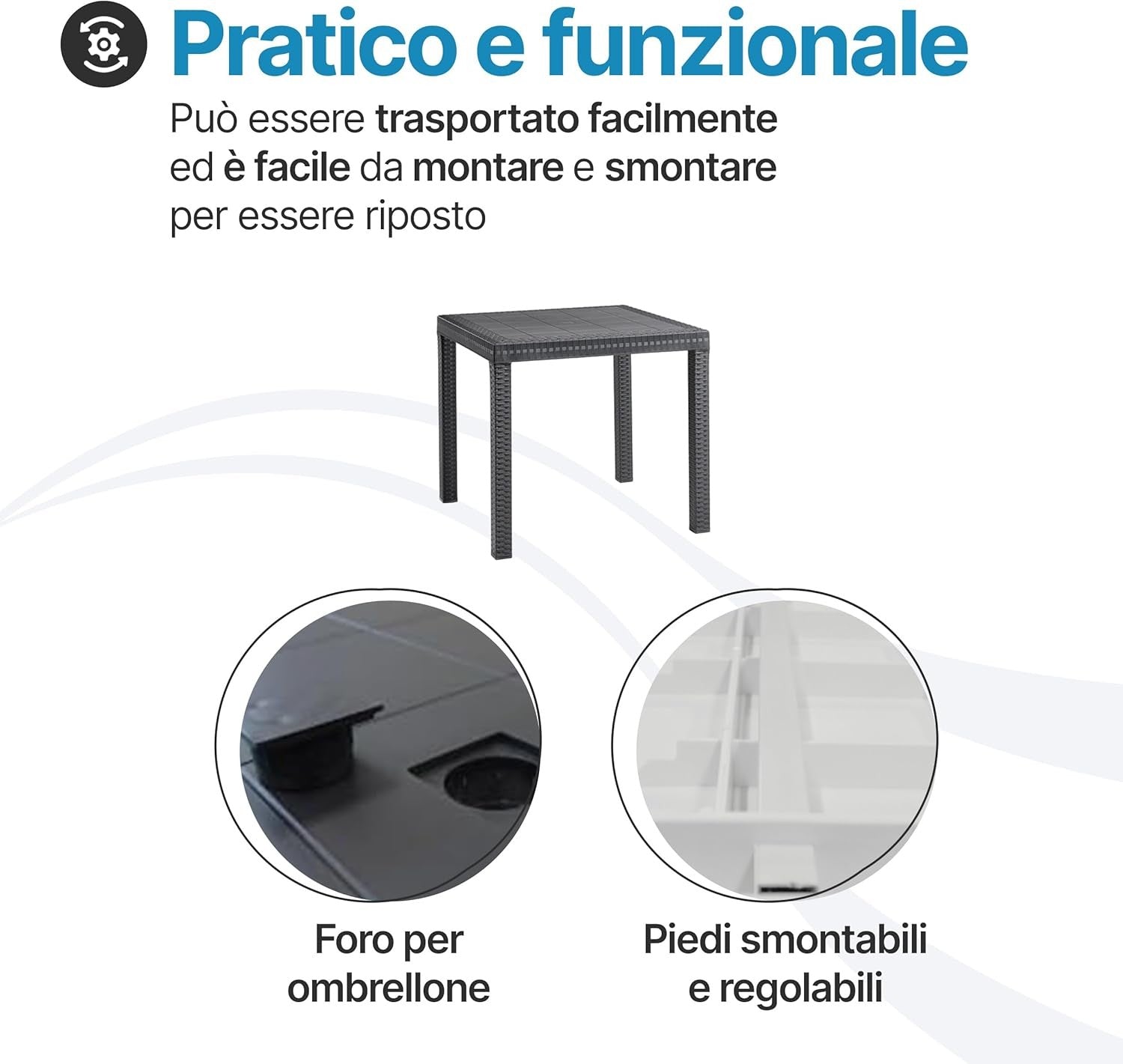 Tavolo da giardino in plastica Rattan 4 posti Dallas