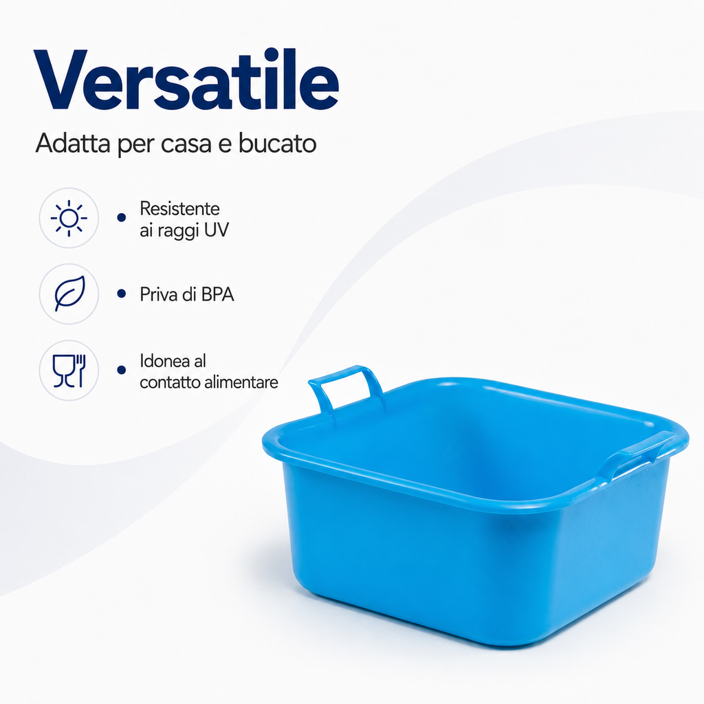 Bacinella in plastica resistente ai raggi UV e idonea al contatto alimentare