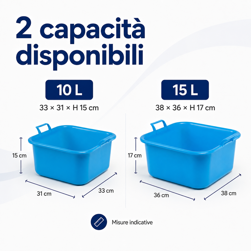 Bacinella quadrata in plastica disponibile da 10 e 15 litri