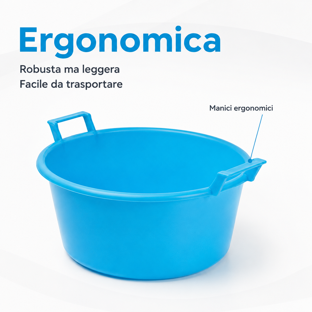 Bacinella Rotonda in Plastica Rigida per Bucato 11–30 L | Varie misure