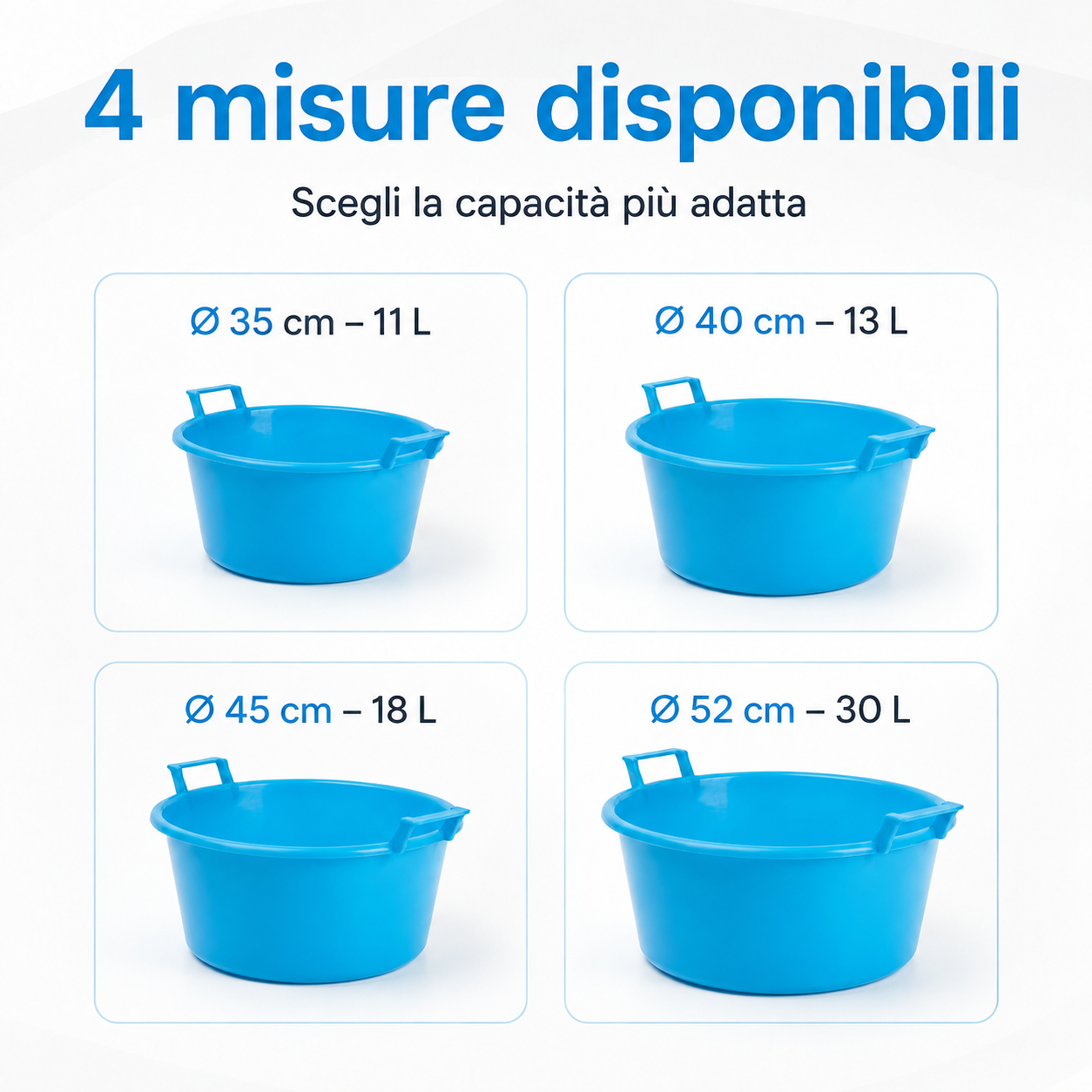 Bacinella Rotonda in Plastica Rigida per Bucato 11–30 L | Varie misure