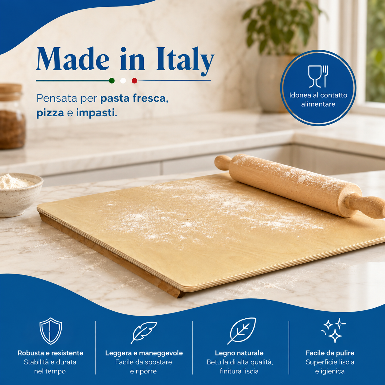 Spianatoia in Legno di Betulla FSC per Pasta Fresca – Made in Italy