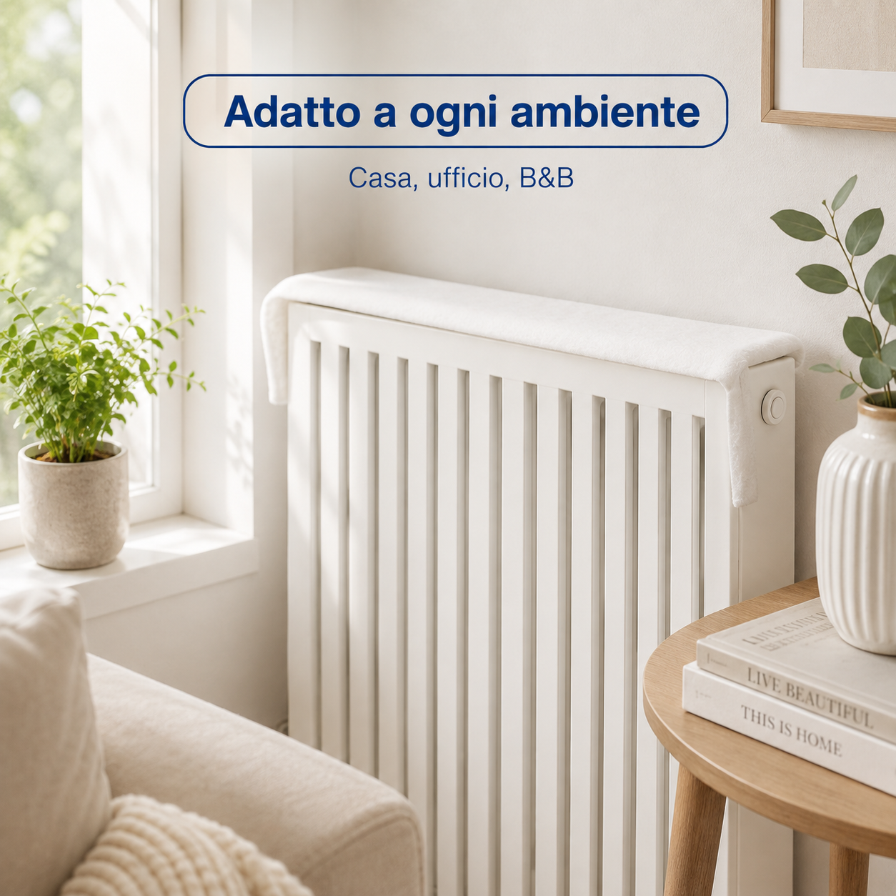 iltro bianco posizionato sopra il termosifone in ambiente domestico