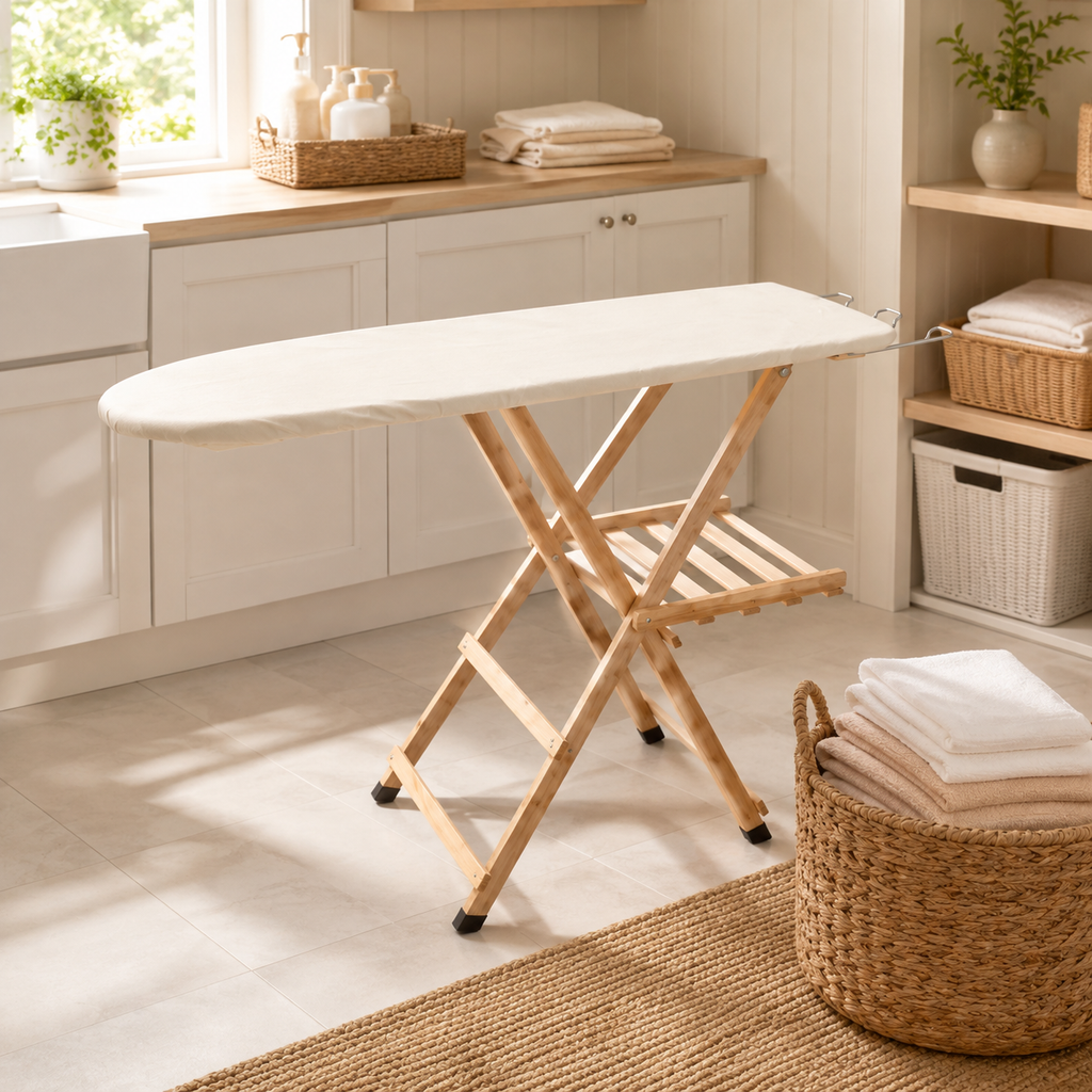 Beechwood ironing board with folding clothes rack, Diva, TOMAINO
