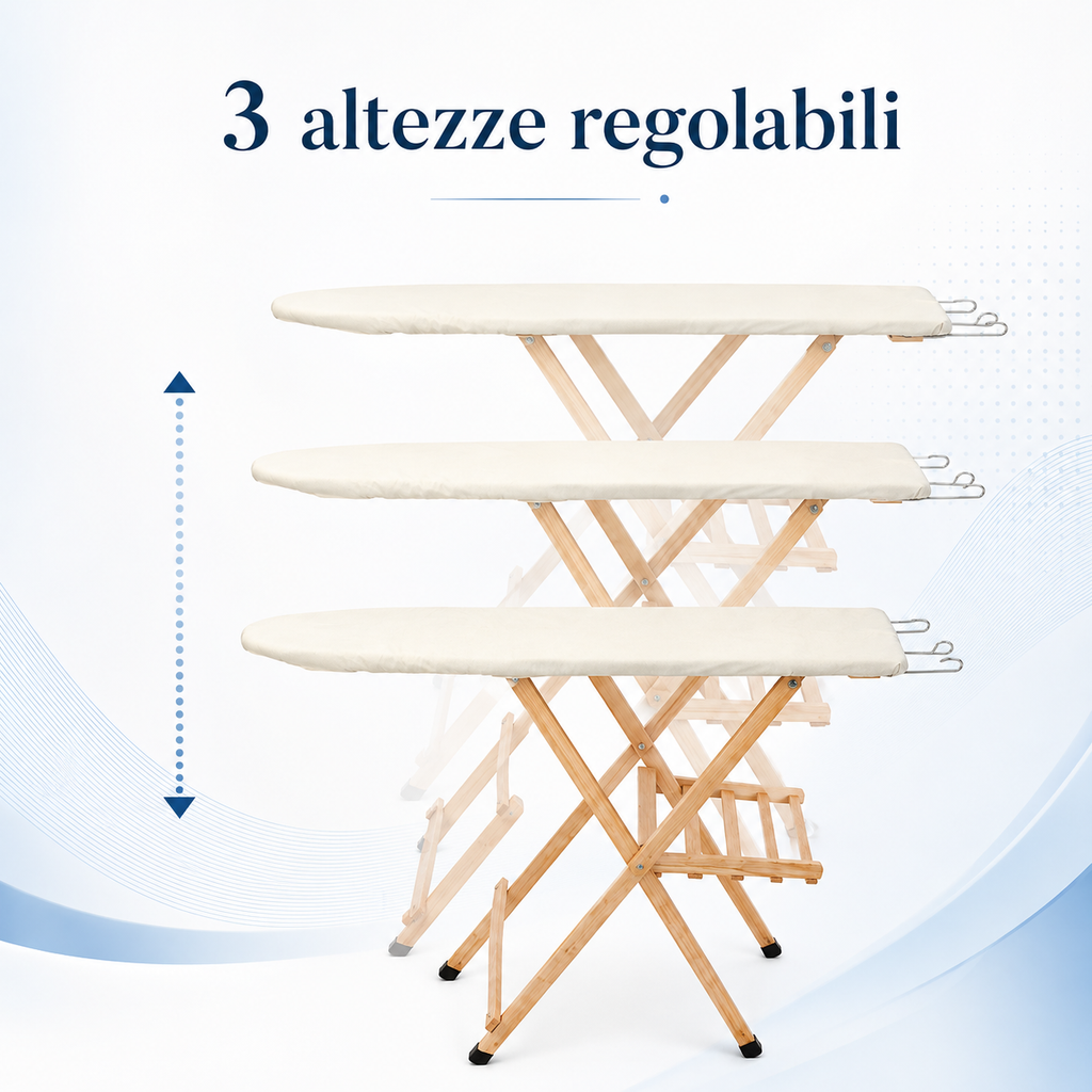 Beechwood ironing board with folding clothes rack, Diva, TOMAINO