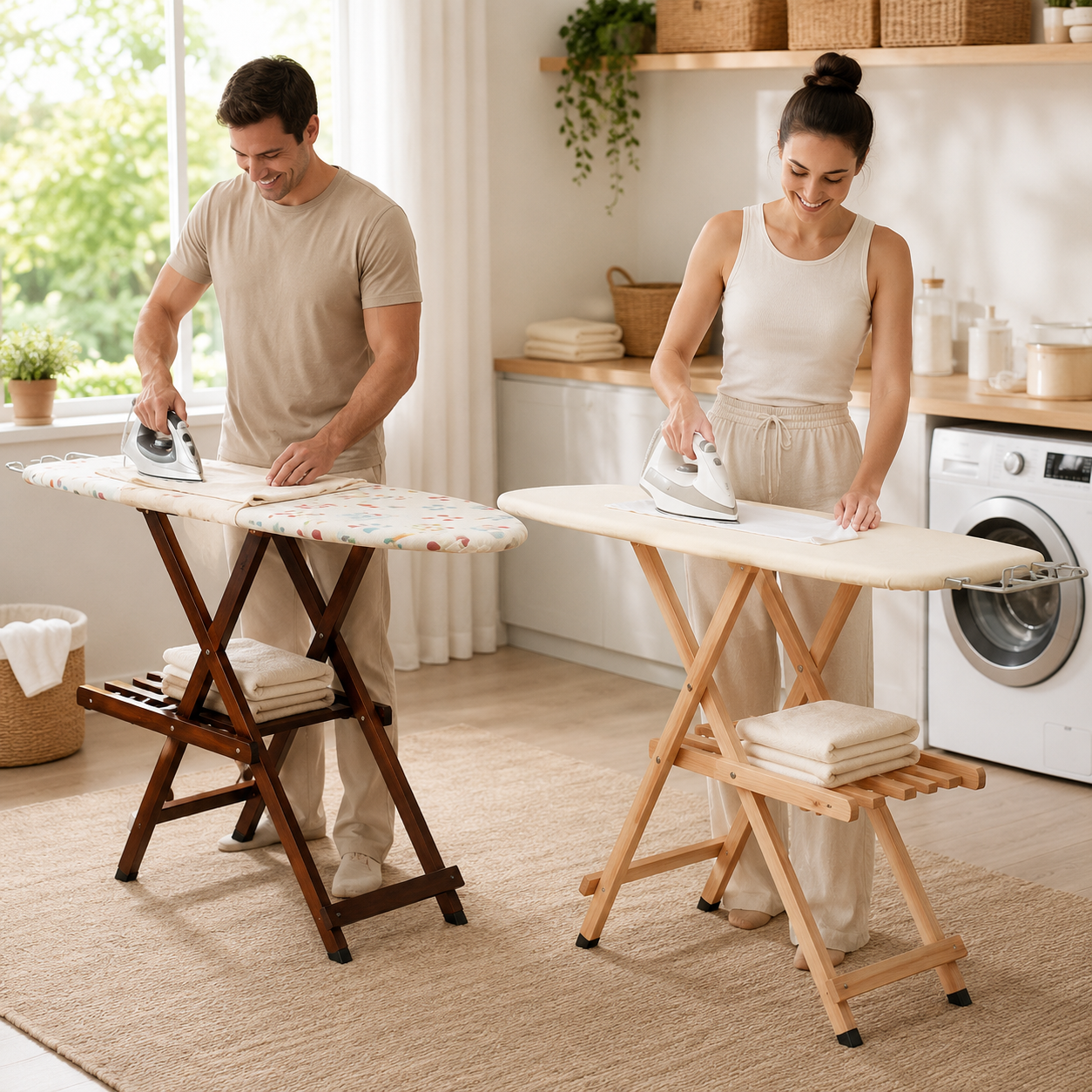 Beechwood ironing board with folding clothes rack, Diva, TOMAINO