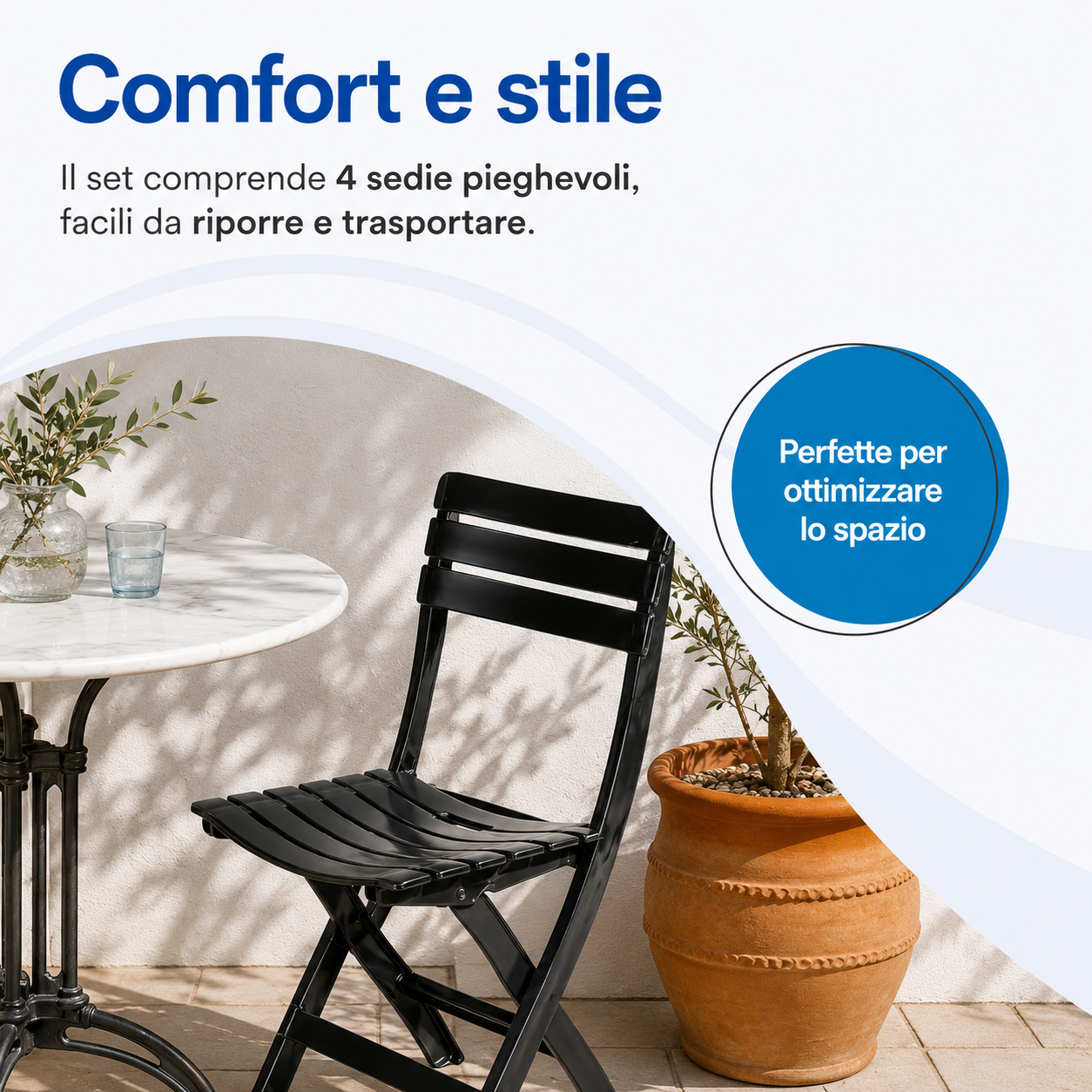 Sedia da giardino pieghevole Pinta salvaspazio per terrazzo e balcone